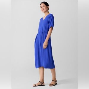 Eileen Fisher Silk Georgette Crepe V-Neck Dress in Royal (Blue) Size XL. NWT